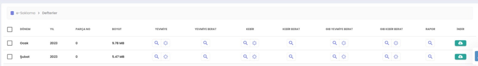 Nilvera e-saklama panel görüntüsü